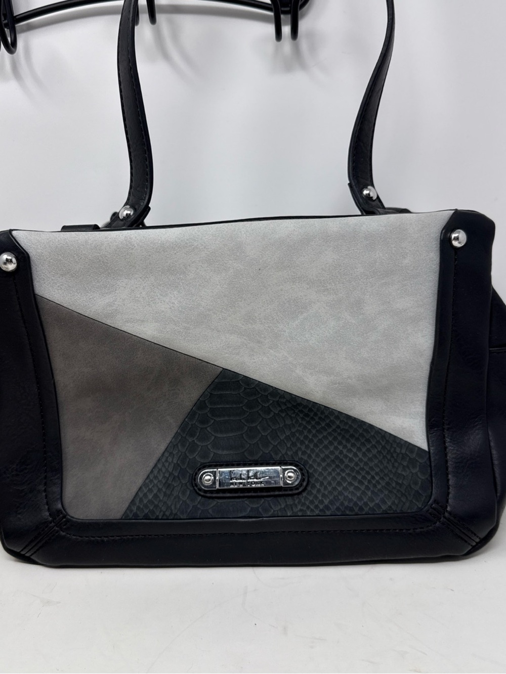 Nicole Miller Black, Gray, and Silver Colorblock Shoulder Bag